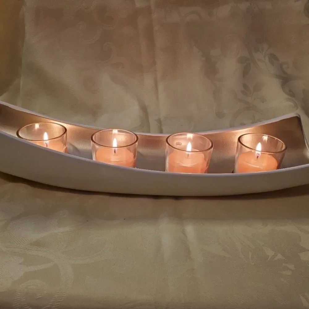 🩵NIB PartyLite White & Gold Embrace Centerpiece Candle Holder - Picture 9 of 12